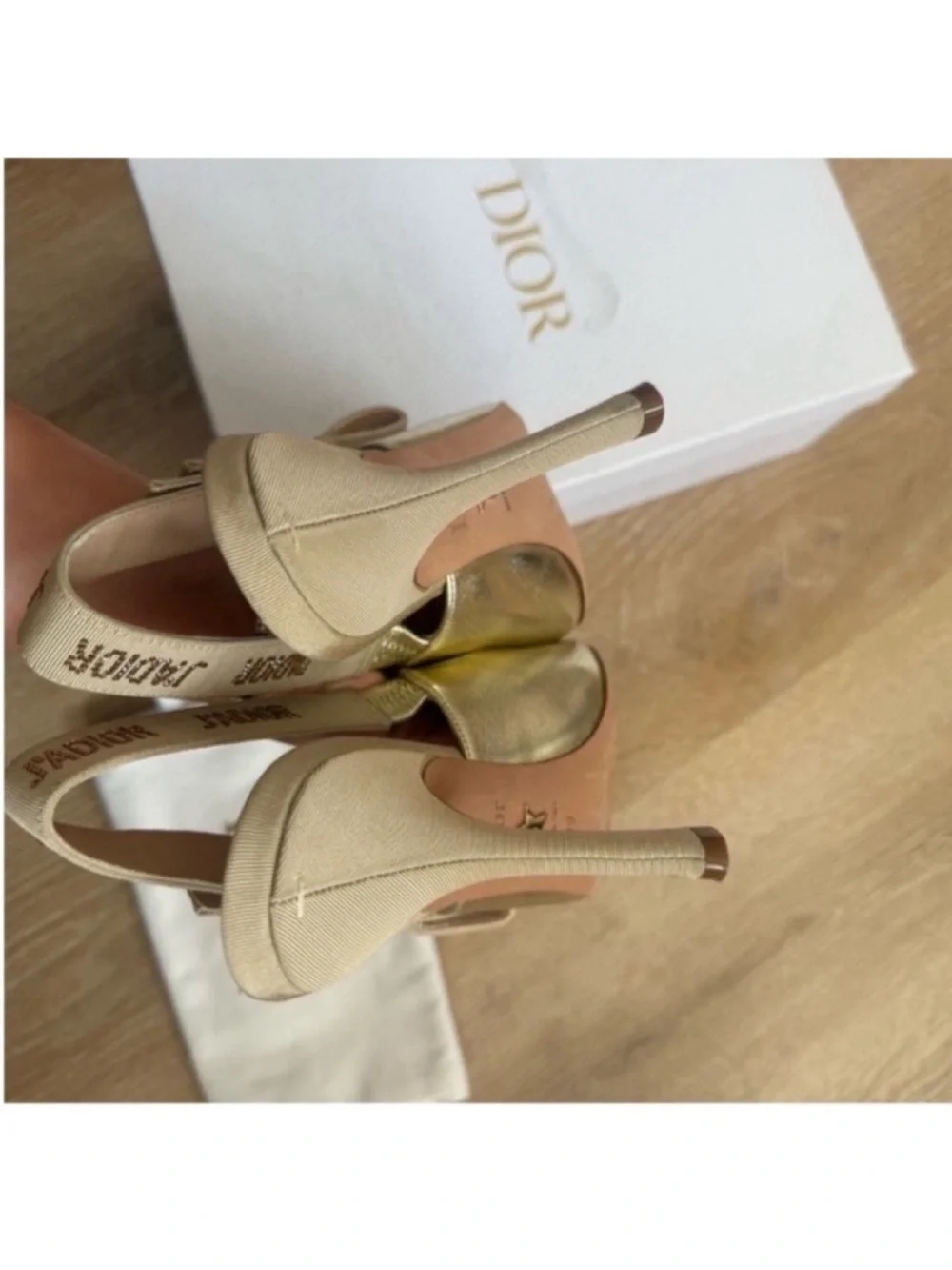 Dior J’ADIOR Metallic Gold Slingback Heels Size 39 Pointed Toe